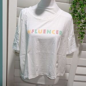 New INFLUENCER White with Colorful Lettering Cropped Top